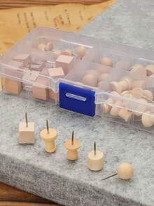 1 Set Of 30pcs Boxed Wooden Thumbtacks, Square Nails, I-Shaped Nails, Cylindrical Nails And Other Shapes, Used For Fixing Photos, Postcards