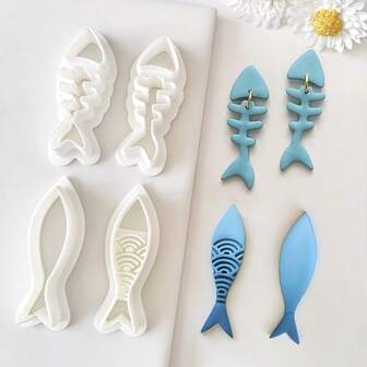 2pcs/Set Sardine Bone Soft Pottery Earrings Clay Mold DIY Jewelry Pendant Modeling Cutting Mold Handmade Tool Set