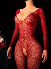 Women's Leopard Print Sexy Backless Seamless Jumpsuit - Red - View 3