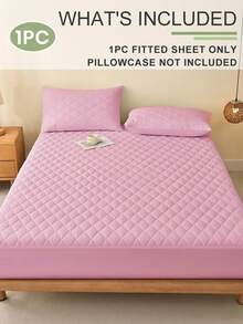 1pc Waterproof Fitted Sheet, Bedding, Stitch Fitted Sheet, Skin-Friendly Mattress Cover, Soft And Comfortable Bedding For Bedroom, Room Decor, 11.8 Inch Deep Pocket Cooling Breathable Quilted Square Lattice Fitted Sheet For All Seasons, For Single, Twin, Full, Queen And King Size, Solid Color Mattress Protective Cover, Dustproof, Comfortable And Machine Washable - 粉色 - 查看 2