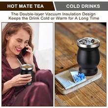 Double Wall Insulated Yerba Mate Gourd Cup Set 8oz Stainless Steel With 2 Bombillas And Cleaning Brush Black - 1 - Xem 4