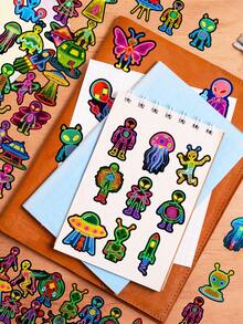 56 Buah Stiker Neon Alien, Stiker Vinyl Estetik untuk Scrapbooking, Buku Harian, Laptop, Bemper Mobil, Skateboard, Botol Minum, Komputer, Ponsel, Kartun, Helm, Stiker dan Decal Mobil - MultiWarna - View 8