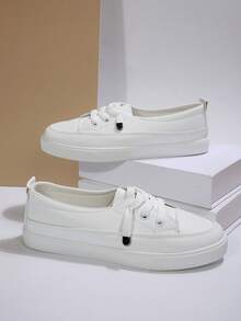 Casual Lace-Up Sneakers, Versatile For Daily Wear - White - View 11