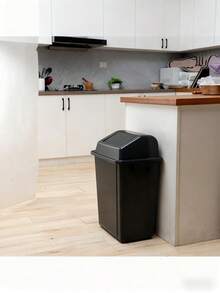 50L/60L Heavy Duty Plastic Trash Can, Modern Minimalist Design, Quiet Swing Lid + Leak-Proof Closure, Odor Control Ventilation Holes, Sturdy Space-Saving, Suitable For Home & Commercial Use - Dark Grey - View 2