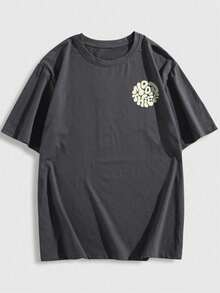 Zrgoth Men's Casual Versatile Minimalist Moon Thief Print Short Sleeve T-Shirt - Dark Grey - View 5