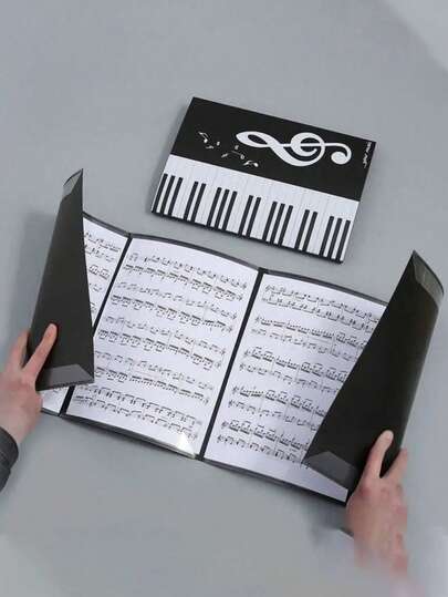 1pc A4 Music Score Holder, 3 Fold PP Plastic, Black, With Piano Keyboard Music Note Design, Ideal For Band Performance, Teachers Music Class, Student Music Gift, Piano Score Clip, Piano Accessory, Reduce Page Turning, Durable Waterproof, Multipurpose, Suitable For Musicians Practice, Performance, Band Supplies, Musical Instrument Accessories