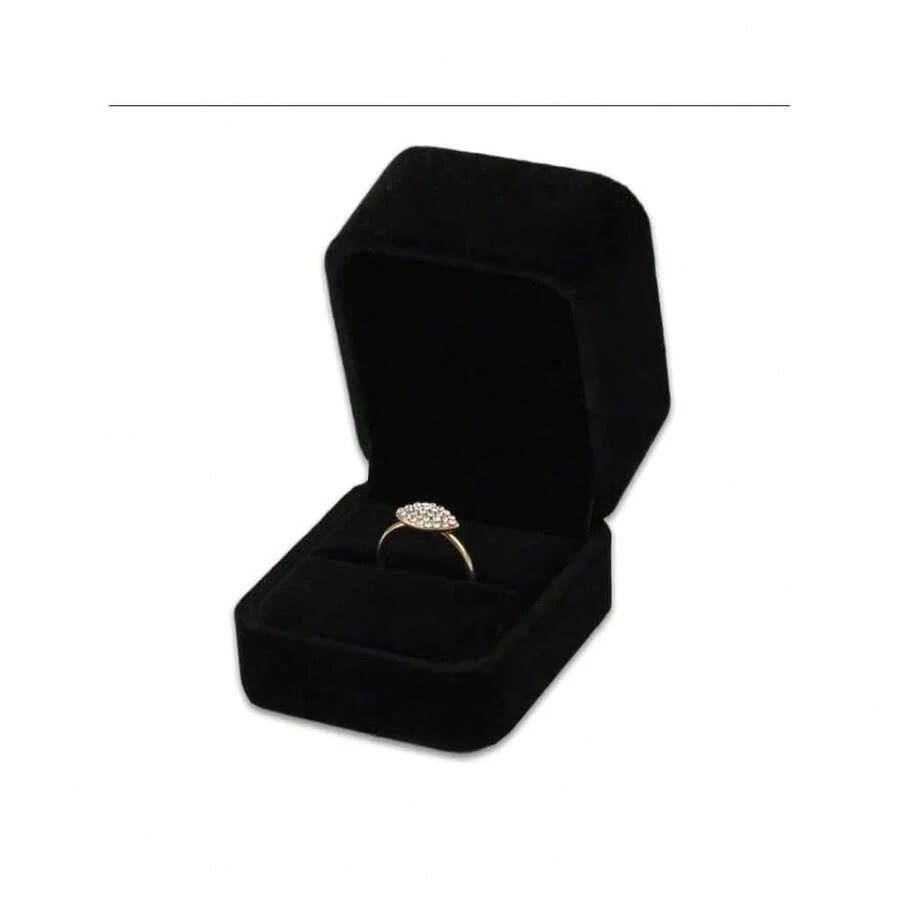 Black Fancy Ring Box Jewelry Box Ring Box - Genuine Velvet,Black - 黑色的 - 查看 1