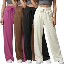 Comfortable Women's Wide-Leg Sweatpants, Soft, Structured Fit, Casual, Basic, Plain, With A Faux Drawstring. - Rosa - Ver 14