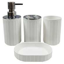 Bộ 4 món phụ kiện phòng tắm cao cấp, chất liệu nhựa và thép không gỉ, bao gồm chai sữa dưỡng thể, giá đựng bàn chải đánh răng, cốc đựng bàn chải đánh răng, khay đựng xà phòng, thích hợp làm quà tặng sinh nhật, tân gia, ngày lễ, Giáng sinh (Màu đen, trắng, xám, be) - Nhiều màu - Xem 21