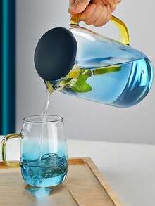 1pc Ombre Blue Marble Glass Teapot, High Borosilicate Heat-Resistant Large Capacity Water Pitcher - Multicolor - View 9