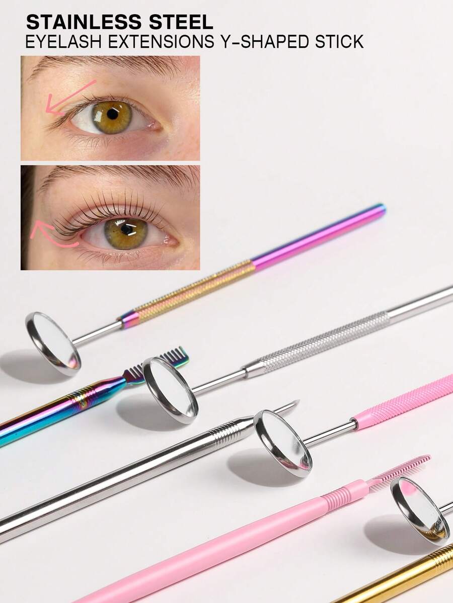 2 Pieces Lash Lift Tool, Professional Eyelash Separator Tool & Lash Mirror, 2 In 1 With Comb Stainless Steel Metal Lash Perm Lift Rods For Eyelash Eyebrow Comb Perming Tinting Curling Extension Supplies(Multi Color) - Multicolor - View 1