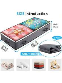 4pcs 90L Under Bed Storage Containers, Closet Organizers And Storage Bins, Foldable Underbed Storage Bags For Wrapping Paper, Blanket, Clothing, Comforter, Sweaters, Pillows, Linen Sheets - Xám - Xem 8