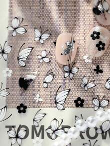 1 miếng dán móng tay hình cánh hoa nở hoa bướm đen trắng tối giản 5D nghệ thuật làm móng thực vật thanh lịch thiên nhiên tự dính cho móng tay nữ trang trí móng tay tự làm tinh tế - Nhiều màu - Xem 8