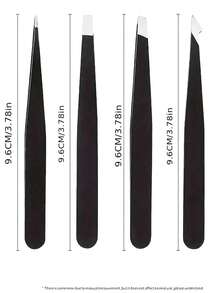 4Pcs Precision Tweezers Set For Eyebrows, Professional Stainless Steel Tweezers For Eyebrows - Great Precision For Facial Hair, Splinter And Ingrown Hair Removal Eyebrow Trimmers Hair Removal, Face Hair Removal, Hair Trimmer, Hair Trimmer, Barber Supplies, Haircut, Bag, Organizer, Storage, Hair Accessories - 黑色 - 查看 3