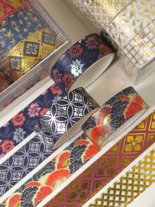 10 Rolls/Box, Vintage Botanical Flowers Pattern Washi Tape, Fashionable Hot Stamping And Silver Stamping Design Exquisite Chinese Style Pattern Decorative Tape, DIY Envelope And Greeting Card Making Scrapbook Decorative - Multicolor - View 6