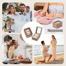 Wooden Ring Box, 3 Slots Wooden Ring Holder Box With Clear Window,Travel Ring Jewelry Storage Daily Organizer,Ring Box Proposal For Engagement Wedding,White - Trắng - Xem 8