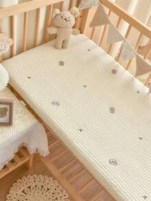 1pc Quilted Embroidered Cherry Baby Crib Mattress Cover, Soft & Breathable Crib Skirt, Suitable For All Year Round, Minimalist Elegant Design, (39.37*23.62)Inch, (47.24*23.62)Inch, (51.96*28.34)Inch - Multicolor - View 7