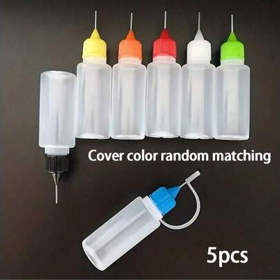 5 piezas de 10ml Botellas de exprimido con puntas de aguja, botellas aplicadoras de pegamento de PE, herramientas de manualidades transparentes para quilling de papel, scrapbooks, manualidades de resina DIY, material de plástico, suministros de arte