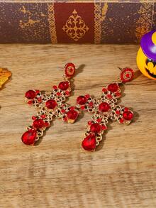 1对时尚夸张多色水钻十字架耳环 - weh2594十字架耳環 - 查看 4