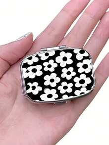 2-Compartment Leopard Print & Black White Pattern Polypropylene Pill Box, Portable Square Vitamin Case, Decorative Medication Storage Gift Box Suitable For Wallet And Travel