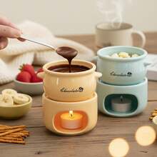 1 Set Ceramic Chocolate Melting Oven, Cheese/Ice Cream Mini Hot Pot Baking DIY Kit, Ceramic Butter Warmer Set, Designed For Cheese/Chocolate/Caramel Cooking - Multicolor - View 1