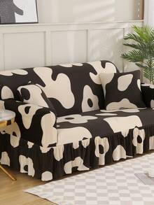 1pc Printed Ruffled Elastic Sofa Cover, Machine Washable, Protects Sofa, Dust & Dirt Resistant, Suitable For All Seasons - Brown - View 5