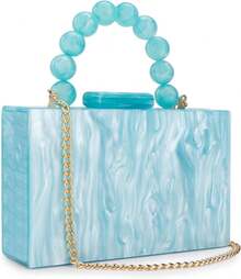 Gets Acrylic Clutch Bag,Acrylic Purse Evening Clutch Marble Handbag Women's Crossbody With Pearl Chain Formal Wedding Prom Party - 淺藍色 - 查看 8
