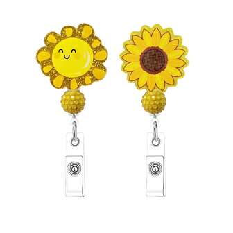 1 Stück süßer Sonnenblumen ID Abzeichen Halter, glänzender Abzeichen Halter mit drehbarer Clip, Krankenpflege Ärmel Accessoire, ID Kartenhalter für Gesundheitsarbeiter, Krankenschwestern, Lehrer, Psychologen, Kinderbetreuung, Bürobedarf, Geschenk zum Krankenschwestertag