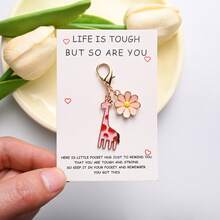 1pc Giraffe & Daisy Keychain, "Life Is Tough But So Are You" Encouragement Card, Friendship Novelty Souvenir, Cute Bag Accessory Gift, For Friends, Couples - Multicolor - View 3