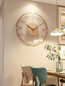1 Pc, Transparent Acrylic Wall Clock, Creative Wooden Hollow Pointer Clock,Silent Wall Clock, No Ticking, Living Room, Bedroom, Kitchen, Office, Home Decoration Wall Clock. Christmas Present, New Year Present. - Wood Color - View 5