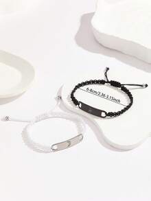 ATLVXJL 2pcs/Set Luminous Couple/Friendship Starry Night Stainless Steel Pendant Adjustable Cord Bracelet Set, Suitable For Daily Wear And Holiday Gift