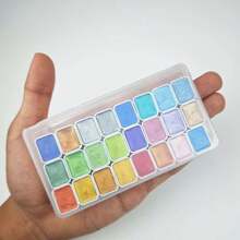 24色珠光水彩颜料套装 - 色彩鲜艳的实心包装，适用于中国画、唐卡书法和色彩丰富的艺术创作，适合专业艺术用途。