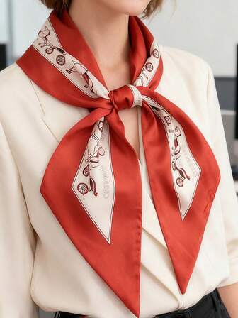 1 st dubbelsidig satinhalsduk med hästkedjetryck för kvinnor, damklänning, shorts, bälte, väska, hattbandsbälte, multifunktionell dekorativ lång sidenhalsduk, kontorsdekoration, present till vänner