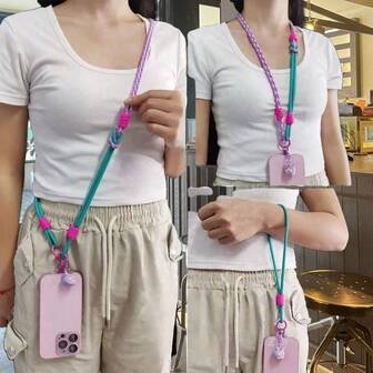 Mobile Phone Lanyard Long Crossbody Can Be Carried With Multifunctional Neck Hanging For Men And Women Outdoor Hiking, Thick Chain Case Set, Hand-Held Pendant, Love Pendant, Colorful Woven Mobile Phone Lanyard, Simple Small Star Pendant Wristband, Detachable Strap, Multifunctional Outdoor Handheld Lanyard, Equipped With Clip,