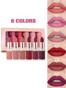 HANDAIYAN 6pcs Matte Velvet Lipstick Set, Natural Long-Lasting Color, Suitable For Outdoor Travel, Parties, Halloween, Christmas, Autumn/Winter, 3.5g*6pcs, Face Makeup, Cosmetics For Women, Ideal For Y2K Fashion, Birthday/Valentine's Day/Mother's Day Gift, Essential For Celebration Parties, Best Color Selection - 彩色 - 查看 9