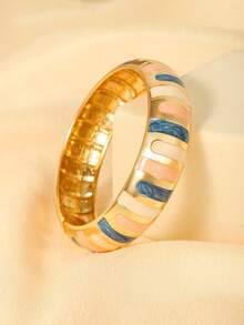 1pc Bohemian Style Beach Vacation Bracelet, Enamel Colorful Bangle Cuff Bracelet For Women, Retro Fashionable Colorful Charm Jewelry, Daily Party And Holiday Accessory