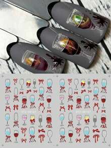 2 pezzi Decorazioni per unghie a forma di fiocco in vetro blu, viola e vino, adesivi 3D a forma di fiocco e nastro, per decorazione unghie stile Y2K, San Valentino, Capodanno, per manicure fai-da-te, accessori per salone - Multicolore - Visualizzare 2