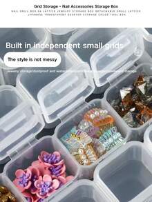 1个美甲配件收纳盒，可拆卸设计，用于存放美甲水钻、合金水钻和其他小配件，轻质塑料材质，有序收纳美甲工具，便携实用。 - 無色 - 查看 4