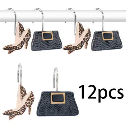 12Pcs High-Heel Decorative Hook Set, Shower Curtain Hooks, Sturdy And Durable. The Perfect Personalized Choice For Secret Santa Gifts, Holiday Hostess Gifts, Or Festive Presents. Perfectly Complements Christmas Home Decor, Bedroom Accents, Entryway Organization