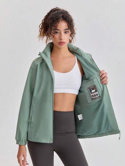 1pc Women's Windproof Outdoor Sports Jacket, Solid Color, Versatile, Suitable For Hiking, Spring/Autumn