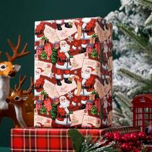 Vintage Wrapping Paper Roll - Brown Kraft Paper 17 Inchx33ft - With Cutting Line, Hand - Drawn Holiday Elements, Xmas Wrap Presents, Table Decor Crafting - 復古聖誕老人聖誕節 - 查看 6