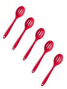 1/2/5 piezas Cucharones de cocina completos de silicona, utensilios de cocina de silicona, cucharas para sopa, cucharas para ensalada, resistentes al calor, juego de cucharas para cocinar y hornear, para cocinar, revolver, comer, coladores rojos grandes y pequeños, artículos escolares - Rojo - Ver 11