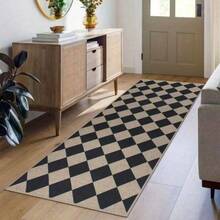 Modern Black And Beige Plaid Runner Rug, Geometric Pattern Indoor/Outdoor Mat, Suitable For Hallway, Kitchen, Porch, Laundry Room Entrance Decor, Holiday Gift, Area Rug