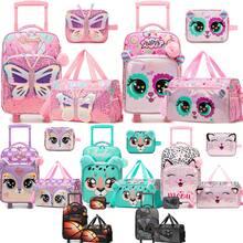 儿童带轮行李箱套装，可爱猫咪图案软壳旅行箱，16英寸登机箱，带旅行袋，符合航空公司规定