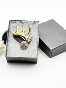 1pc Durable Alloy Antler Hat Clip For Hunting & Outdoor Adventures - Adjustable Deer Head Design With Golden Accents, Perfect Gift For Fathers And Hunters