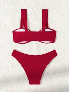 2pcs Sexy High Cut Skin Color Lingerie Set, Delicate Accessory Design, Spring/Summer Vacation Beach - Burgundy - View 3