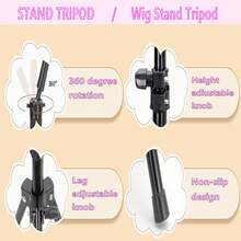 Adjustable Metal 3-Leg Wig Stand, Suitable For Beauty And Hair Training, Mannequin Head Tripod For Wig And Beauty Training Practice - Multicolor - View 6