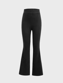 Quần ống loe cạp cao co giãn màu trơn dành cho bé gái, quần thể thao yoga thường ngày, thích hợp mặc hàng ngày, mùa tựu trường (YY1132) - màu đen - Xem 10