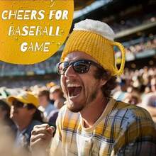 1顶趣味啤酒杯帽 - 男女皆宜的弹力秋冬帽，适合圣诞节、新年、派对庆祝活动 - 黃色 - 查看 9