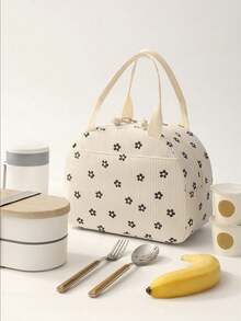 1个大容量便携式午餐包，灯芯绒保温午餐盒，可重复使用的保温午餐容器，多功能柔软防漏午餐手提袋，男女通用拉链保冷袋，带水壶袋和侧袋，非常适合工作、办公室、旅行、野餐、上学（灯芯绒花卉图案），可用作学习用品、教室收纳袋，也是送给老师、朋友和家人的礼物，返校必备品